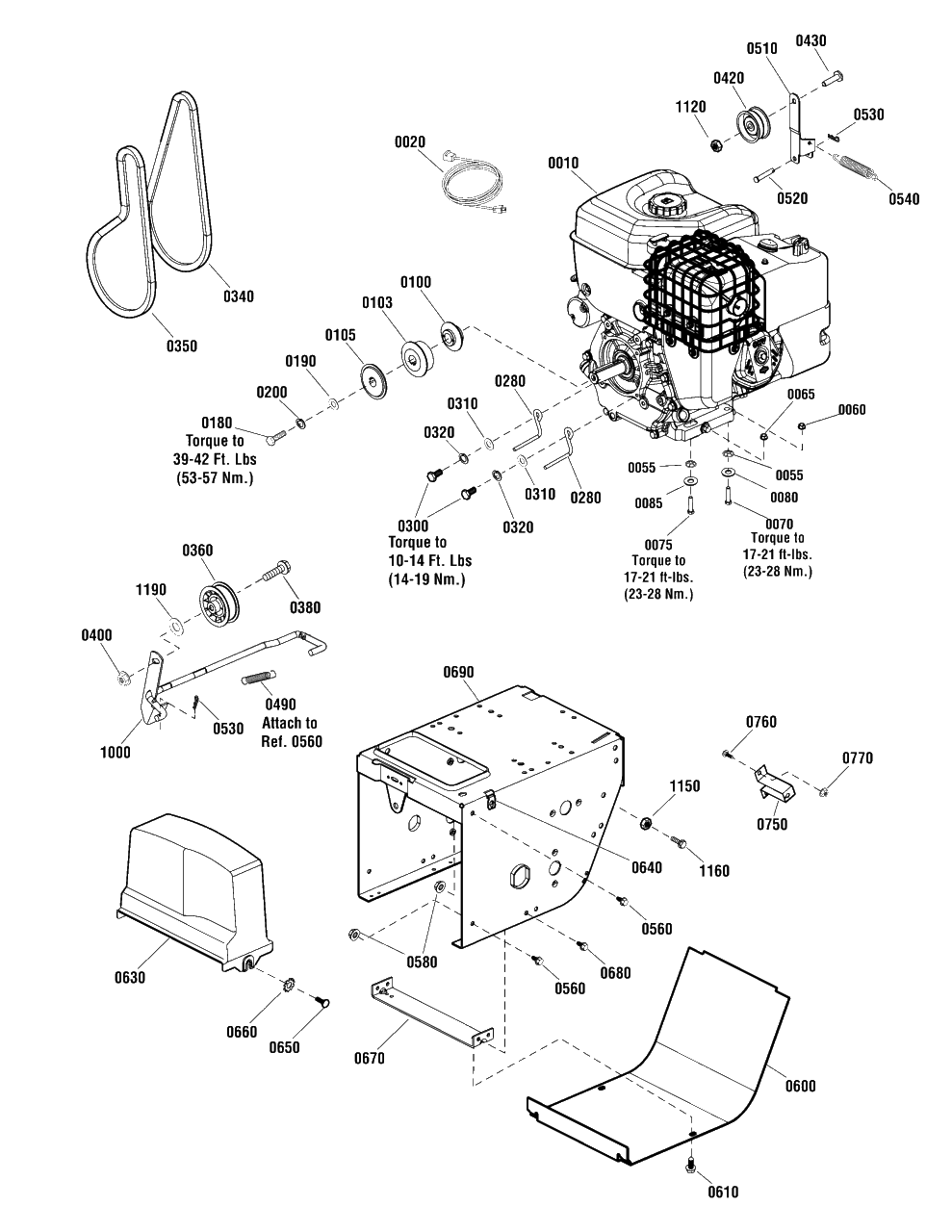 Engine And Frame Group Diagram and Parts List for BP2138S (1696160-00)(2012) Briggs and Stratton Snow Blower
